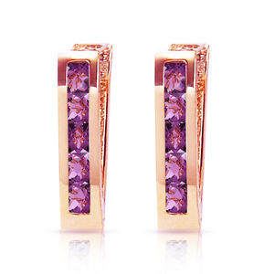 14K. SOLID GOLD OVAL HUGGIE EARRING WITH AMETHYSTS (Rose Gold)
